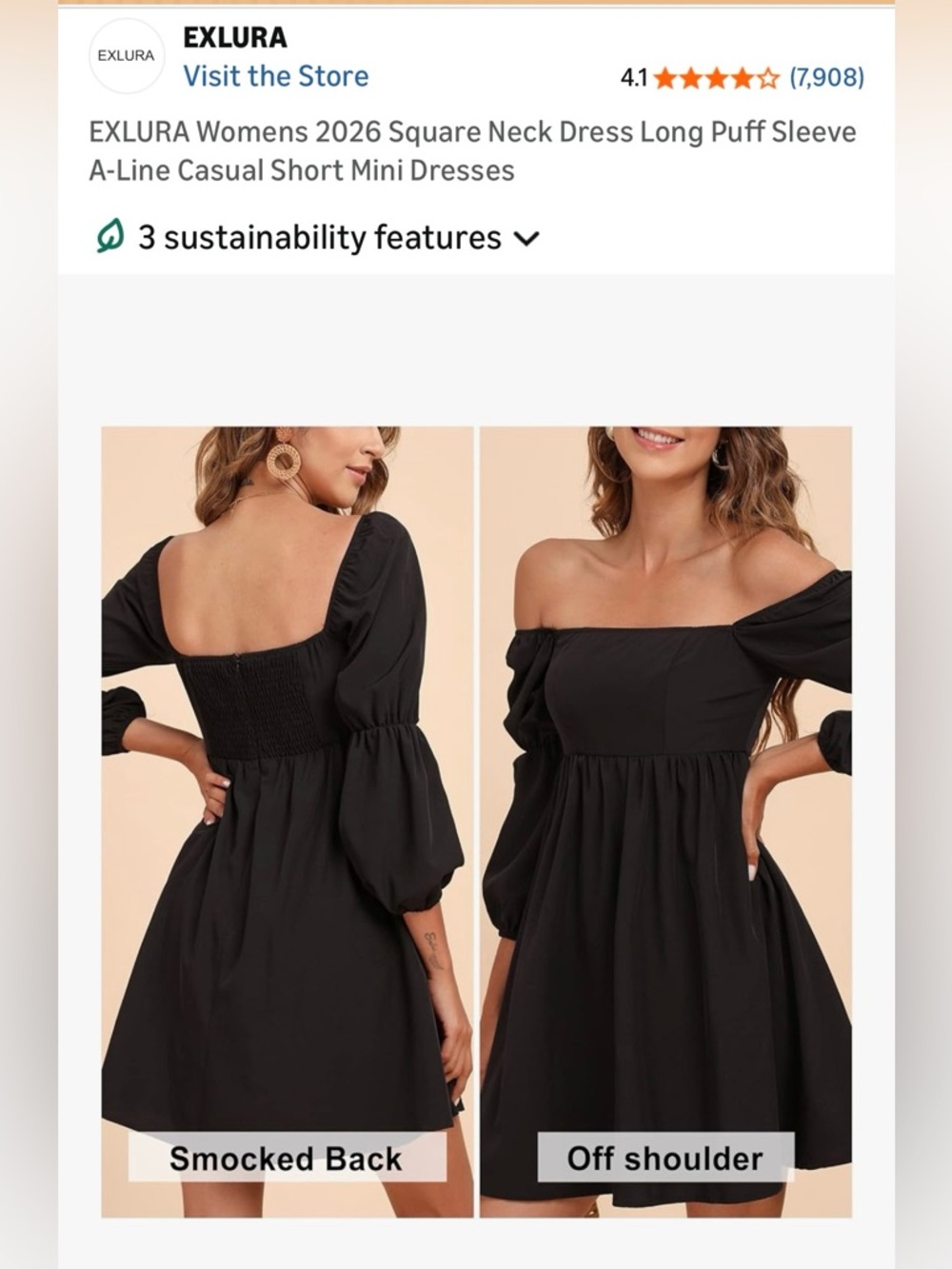 square neck, puff sleeve black dress 🖤✨